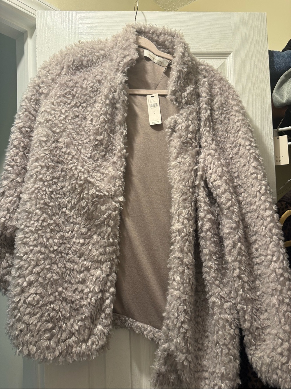 Anthropologie Cozy Plush Faux-Shearling Jacket in Light Taupe